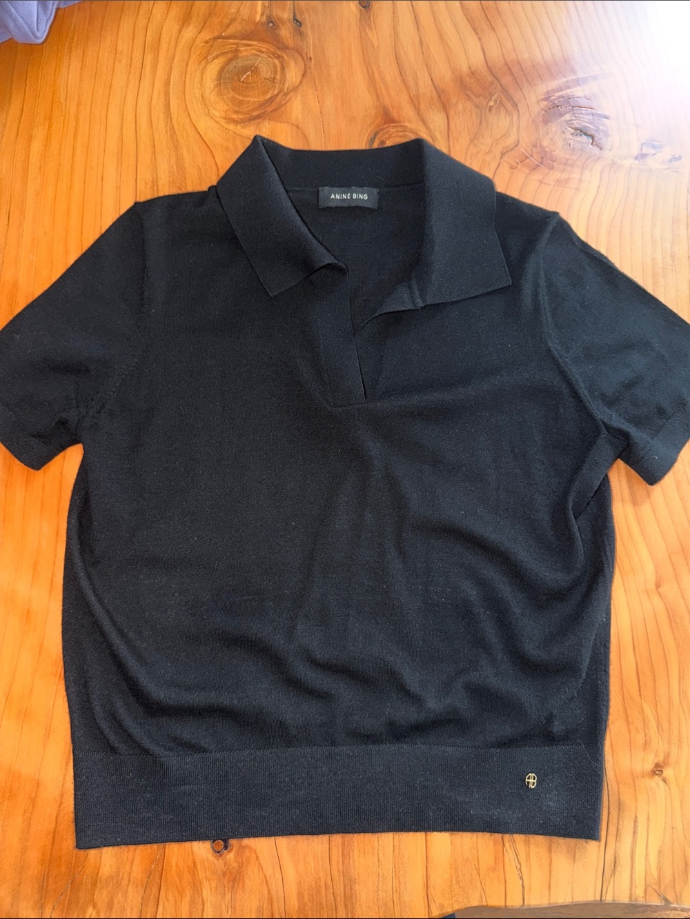 Anine Bing Black Short Sleeve Polo Knit Top